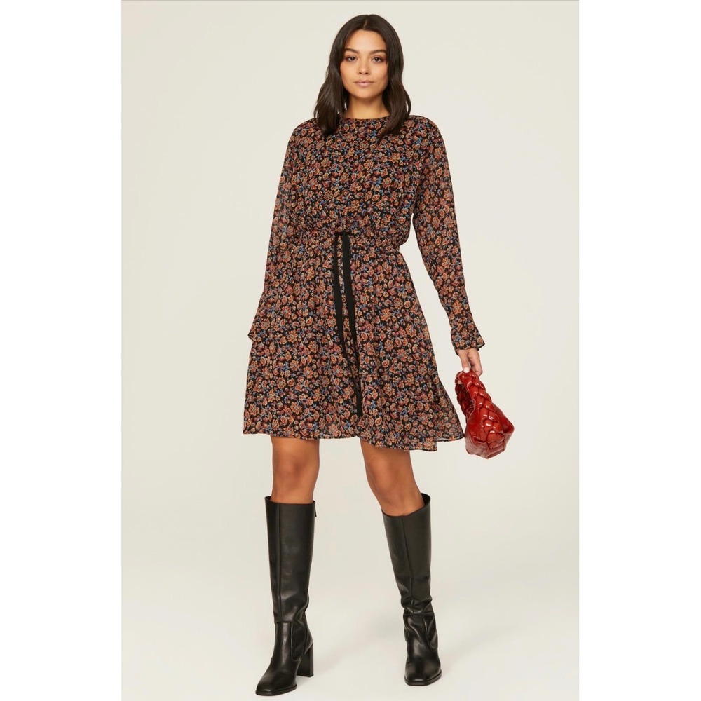 Jason Wu Collective Womens Floral Long Sleeve Mini Dress Black Orange Size 6